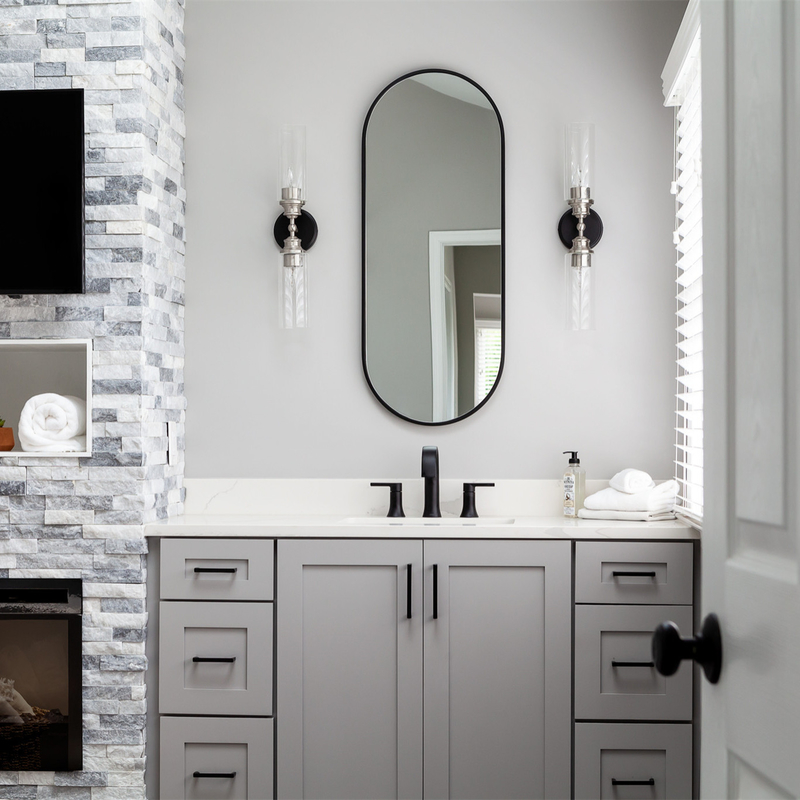 Роскошные нейтральные серые блоки тщеты Bathroom лака стиля шейкера комбинированные с 2 дверями 6 ящиков